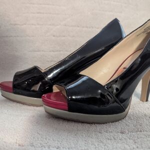 Nine West Black and Red Peep-Toe Heels